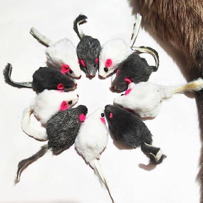 pawstrip Rabbit Fur Cat Toys Interactive Cat Toy Mouse with Rattle Fake Mice Kitten Toys for Indoor Cats Fuzzy Cat Mice Toys Realistic Squeaky Mouse Cat Toy Furry Mice Cat Toys,12Pcs