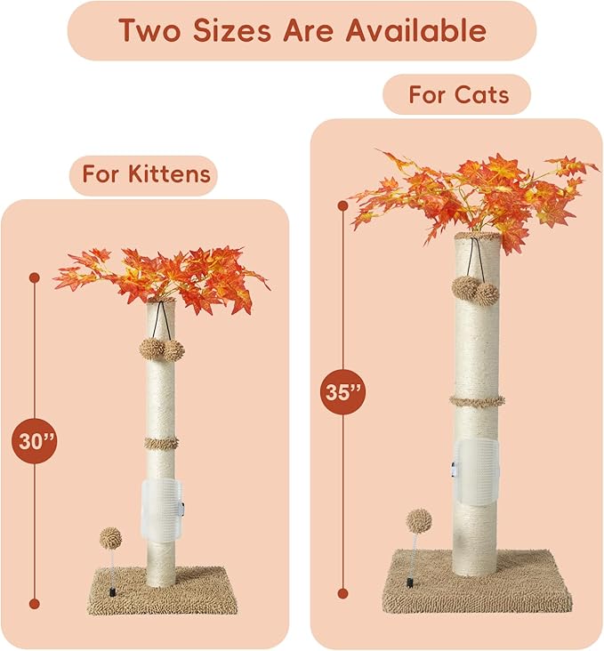 MECOOL Cat Scartching Post，35-inch Heavy Duty and Thicker Large Scartching Posts for Indoor Cats,Natural Sisal Rope and Hanging Ball Toy, Self-Grooming Brush,Beige