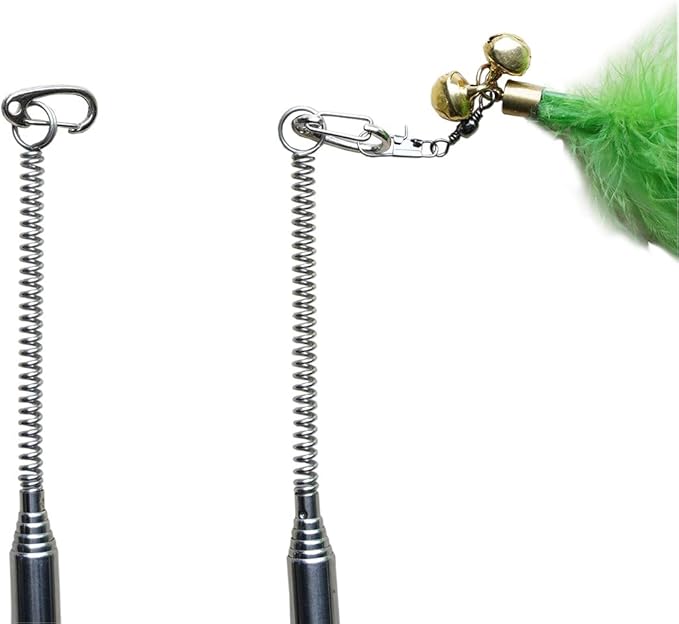 Cat Feather Toys,2PCS Telescopic Stick 33Inch and 6PCS Replacement Teaser, Stainless Steel Spring Connection Feather,Bell Sound Louder,Not Easy to Break,Easier to Replace Feathers