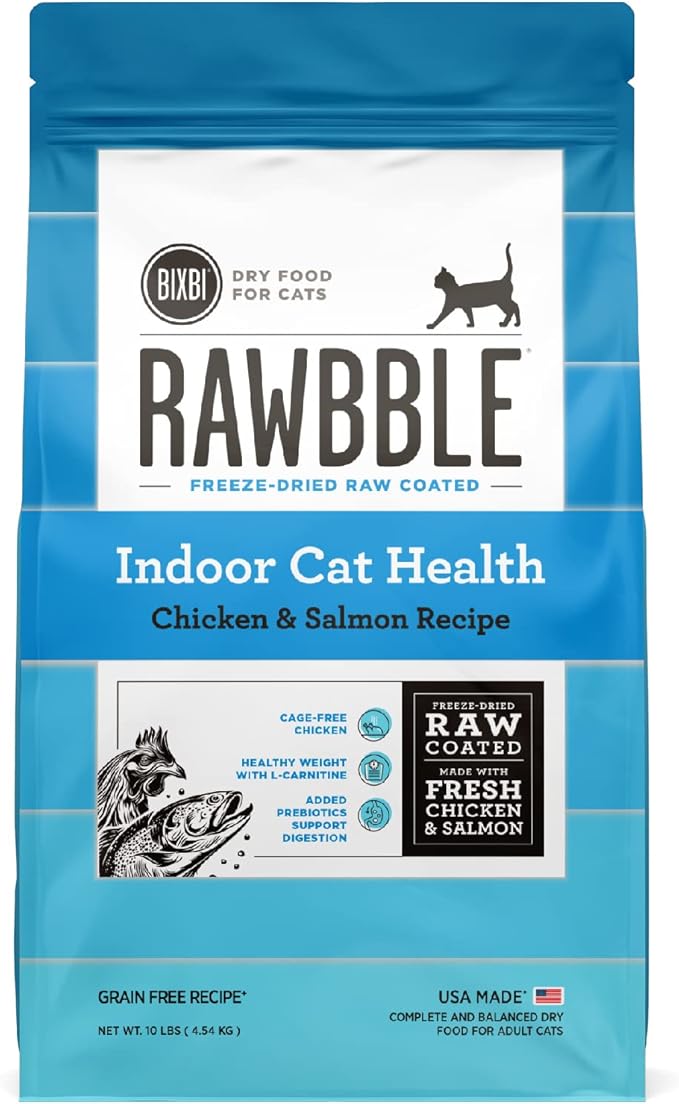 BIXBI Rawbble Dry Food Chicken Salmon Recipe for Indoor Cats, 10lb