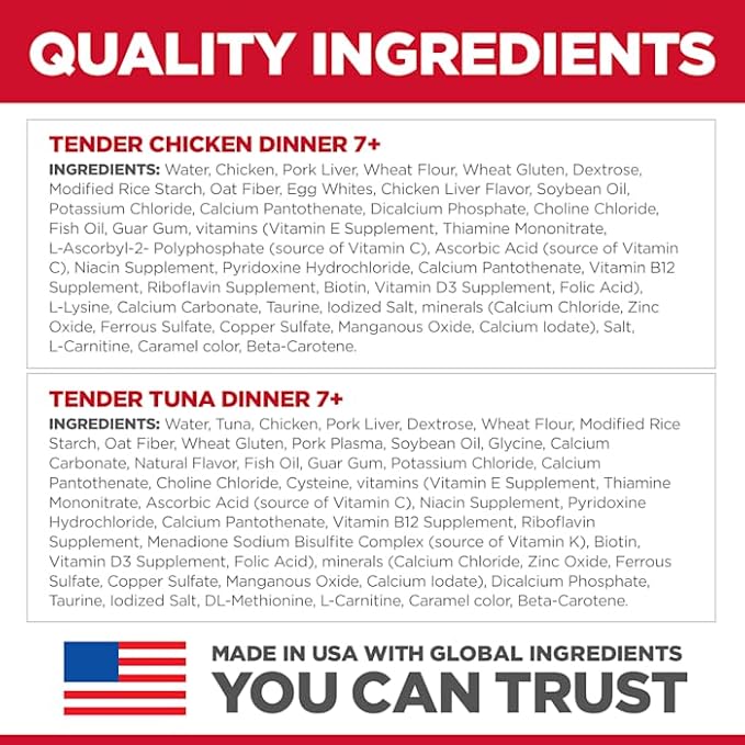 Hill's Science Diet Adult 7+, Senior Adult 7+ Premium Nutrition, Wet Cat Food, Variety Case: Chicken; Tuna Stew, 2.8 oz Pouch Variety Case, Case of 12