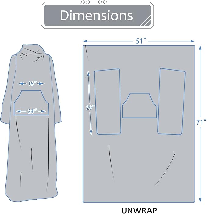 Solaris Travel Wearable Blanket with Sleeves, 2 in 1 Packable Airplane Pillow Blanket for Adult Women Men, Soft Cozy Warm Snuggy Body Blanket for Outdoor Indoor Home Lounge, Gray