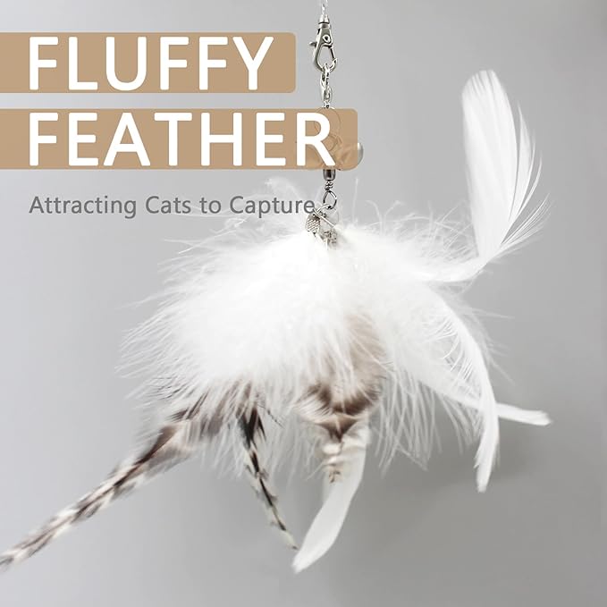 SONGWAY Cat Feather Toys Wand - 7 Pcs Interactive Cat Toys for Indoor Cat Kitten, Retractable Cat Wand Toy with 6 Natural Feather Refills with Bell, Cat Fishing Pole Toy