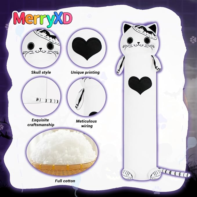 MerryXD Kawaii Long Cat Plush Body Pillow,36”Soft Cute White Stuffed Animals Plushies, Kids Big Doll Toys, Ideal Gifts for Cuddles,Girls,Girlfriend,Boys,Birthday,Christmas,Halloween,Valentine's Day