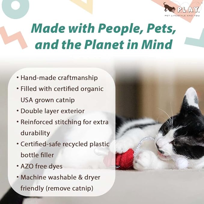 P.L.A.Y. Cute Plush Cat Toys - Feline Frenzy Animal Critter Themed Catnip Filled Toy, Great for Adult Cats and Kittens - Machine Washable, Recycled Materials, Crinkles (Twice as Mice, Set of 2)