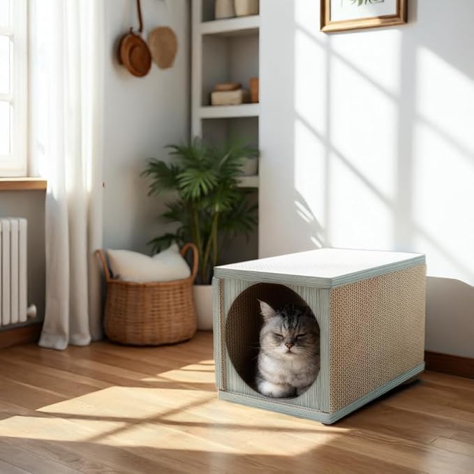 Cat Scratcher Tunnel, Cardboard cat House & Scratching Post for Indoor Cats, 360 Degree Comfort, Durable Design, Odor-Free Fun, Easy Assembly, Perfect for Playful Kittens and Adult Cats, greywood