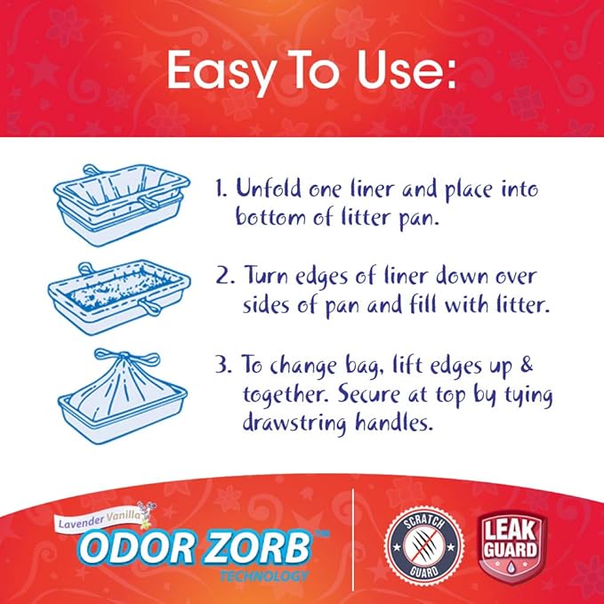10 Count Fresh Kitty Litter Box Liners Durable, Easy Clean Up Elastic Jumbo Scented Odor Zorb Litter Pan Box Liners, Bags for Pet Cats