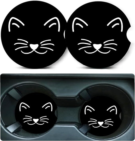 Car Coasters for Cup Holders,2 Pack Cat Car Cup Holder Coasters,2.75" Universal Size Anti Slip Rubber Mat,Automotive Cup Holder Decal Decor Accessories,Cat Gifts for Women,Men,Mom