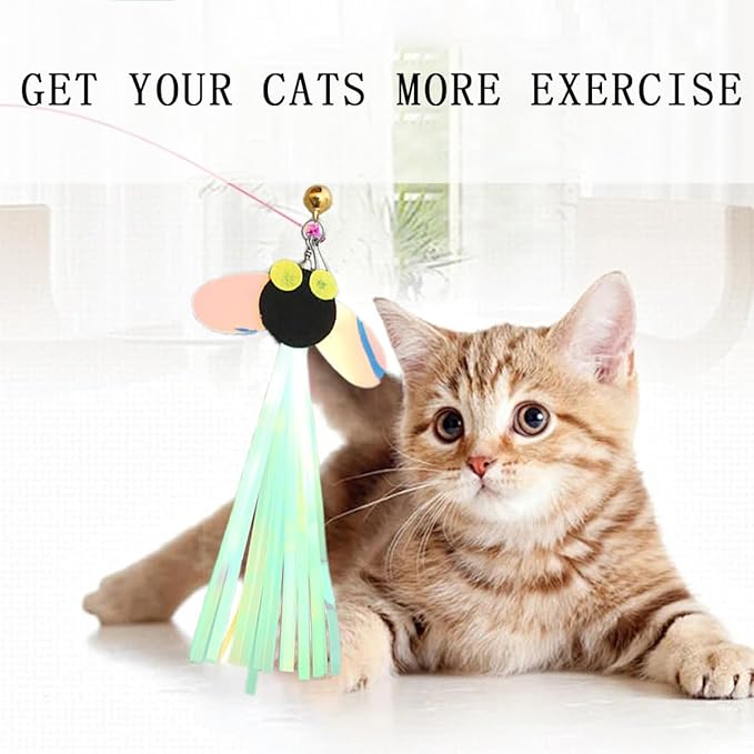 6 PCS Cat Toy Wand Refills, Shiny Insect Refills for Cat Wand Toy Furr Cat Toys Interactive Cat Teaser Wand Attachments, with Bell Fishing Pole Toy, Chase Exercise Toys for Indoor Cats and Kittens