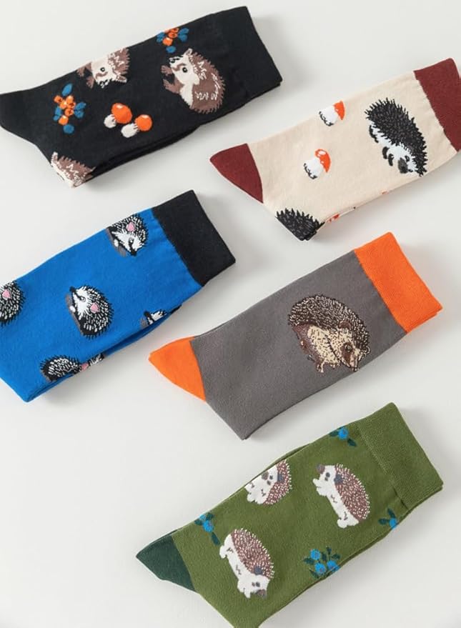 5 Pairs Cute Animal Crew Socks Fun Casual Cotton Calf Socks for Women