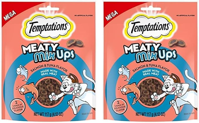 Temptations Meaty MixUps Savory Cat Treats, Salmon & Tuna Flavor, 4.12 oz. Pouch (Pack of 2)