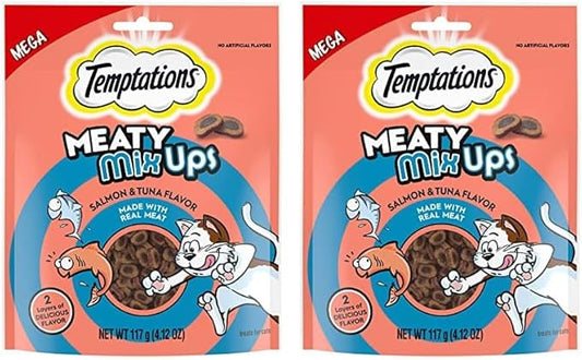 Temptations Meaty MixUps Savory Cat Treats, Salmon & Tuna Flavor, 4.12 oz. Pouch (Pack of 2)