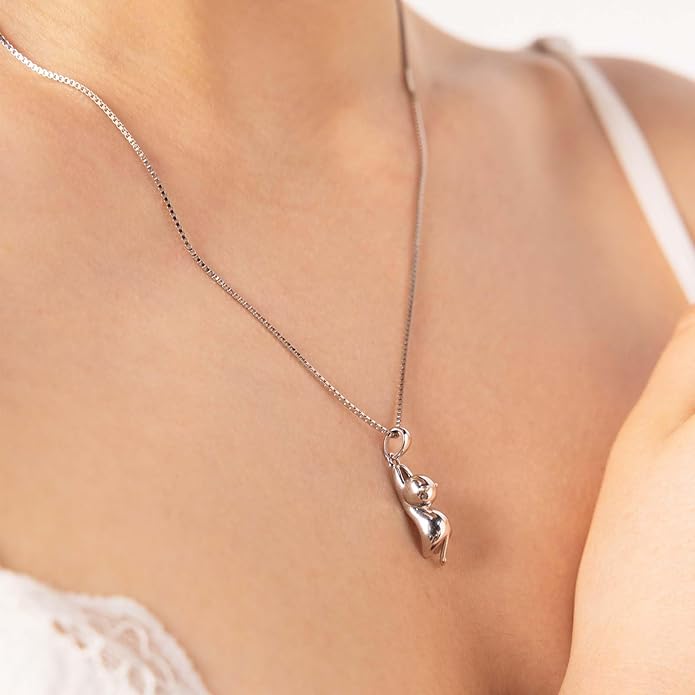 BEILIN Sterling Silver Cat Necklace for Cat Lover Cats Jewelry Gifts for Women