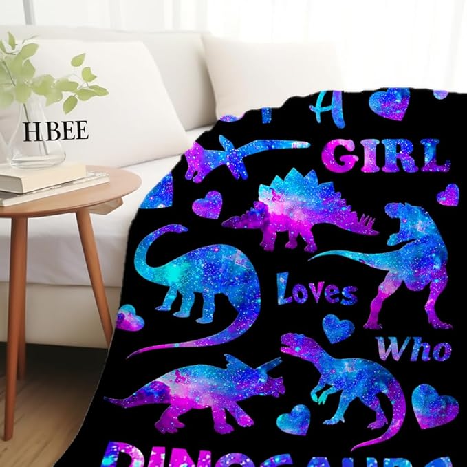 Soft Cozy Dinosaur Blanket - Flannel Throw for Girls, Women, Adults - Just A Girl Who Loves Dinosaurs Bedding Decor - Gifts for Dinosaur Lovers - 50"x40"