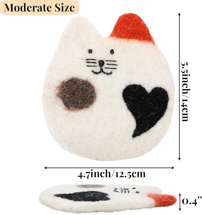 4 Pack Felt Cat Coasters, Durable Wool Cute Cat Themed Cup Coasters for Drinks, Creative Funny Cartoon Moisture Absorbent Mugs Mats Pads for Cats Lover, Home Decor, Table Protection