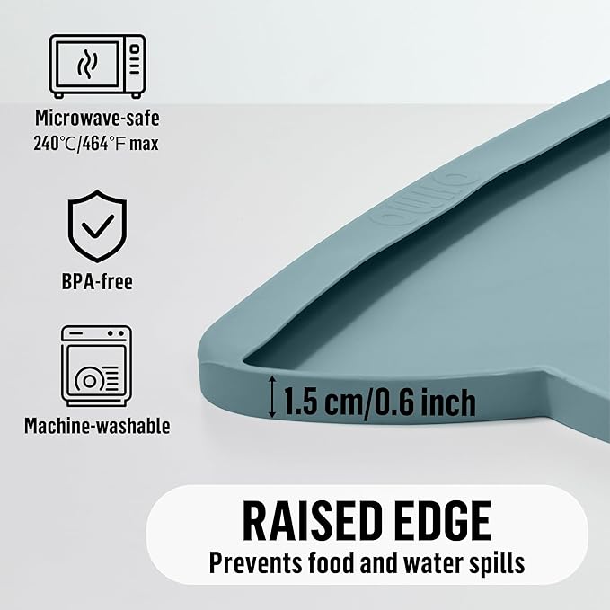 OHMO Dog Food Mat(Light Blue, 24 * 15'') w/Residue Collection Pocket Silicone Pet Feeding Mat for Floor High Edges Anti Spills Waterproof Cat Water Bowl Tray, Easy Clean Placemat