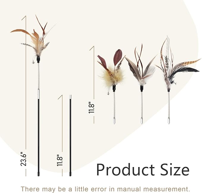 SONGWAY Cat Feather Wand Toy - Cat Teaser Toy Wand with 4 Pcs Flexible Spring Cat Feather Refillls, Interactive Cat Feather Toys for Indoor Cat and Kitten