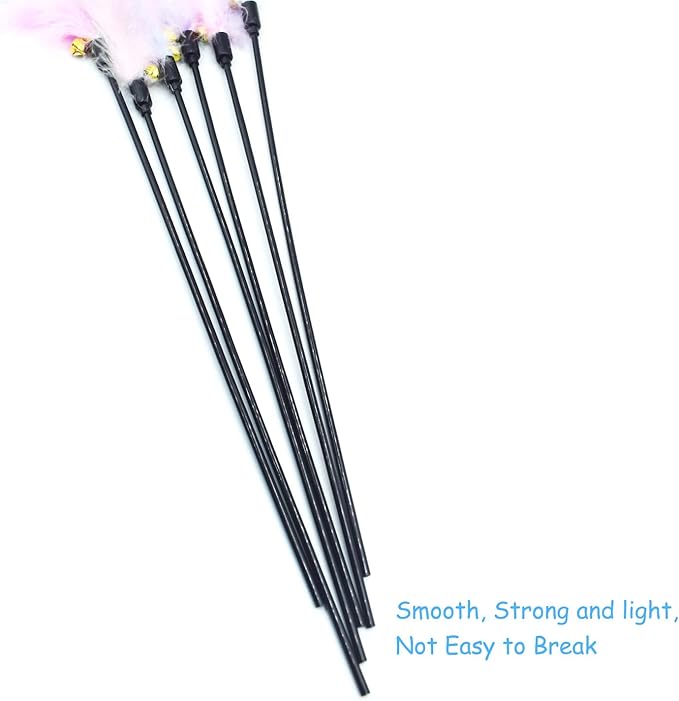 IUHKBH Cat Feather Toys, Interactive Cat Wand Toys Cat Teaser with Jingle Bell - 18'' Long Feather Wand for Cat and Kitten (6 Pcs)