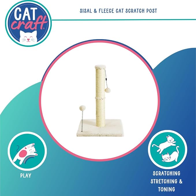 Cat Craft Scratching Post, Cat Scratch Post 20" Kitten Scratcher Sisal Scratch Posts with Hanging Balls, Beige