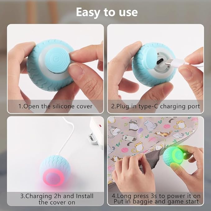 Interactive Cat Toy for Indoor Cats Electronic Rolling Ball Toy Rechargeable Kittens Toy Hide and Seek Mouse Catching Game(Dark Brown Bag)