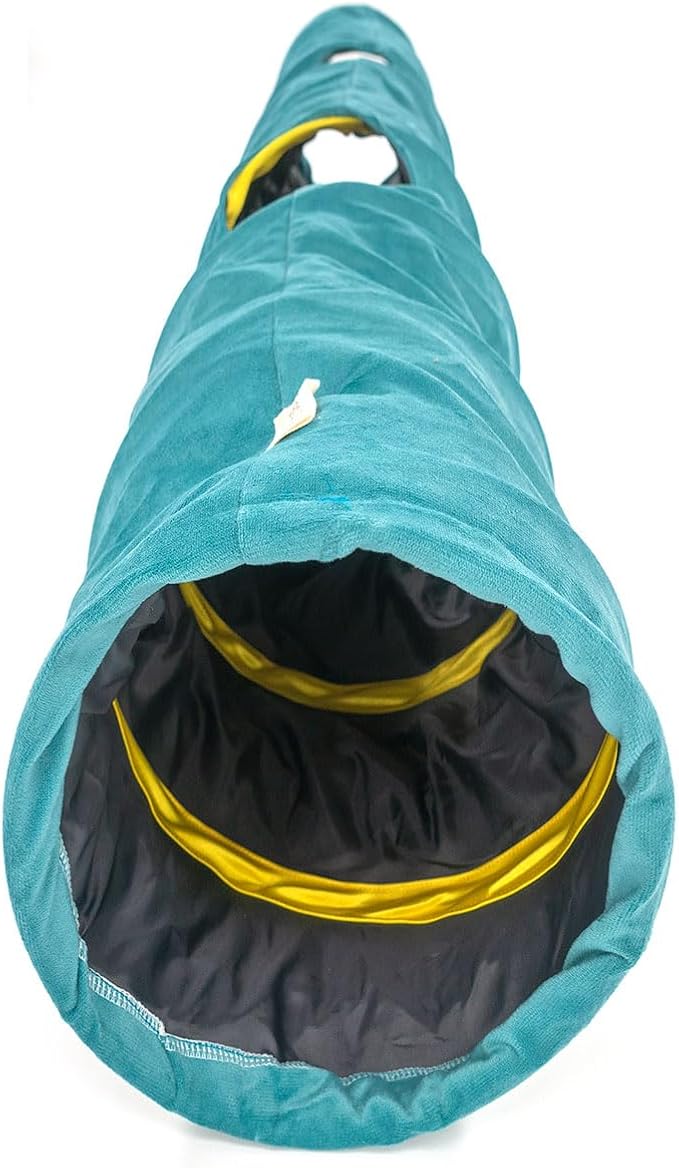 Velvet Fabric - Foldable/Collapsible - 55x8.66 Inches Cat Tunnel (Miami Blue)