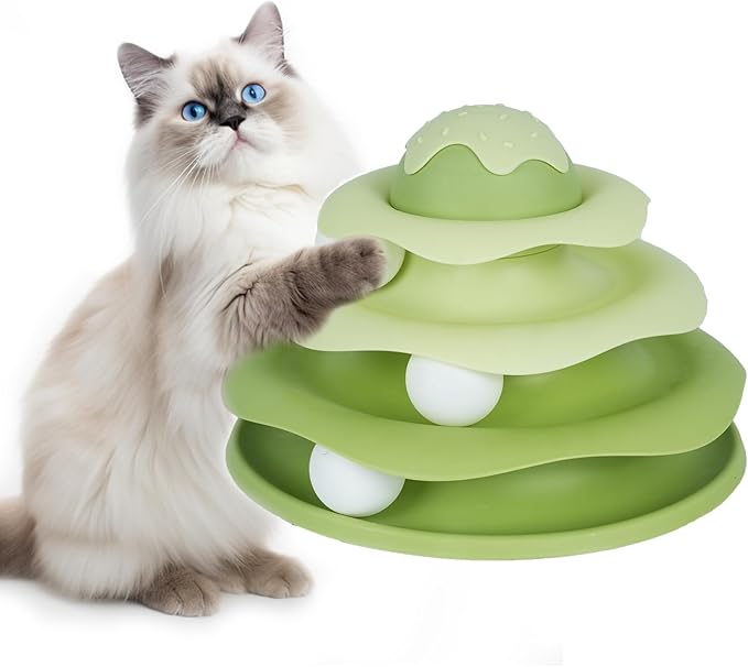 Cat Ball Track Toy,Interactive Cat Toy, Engaging Fun for Indoor Cats, Multi-Layer Design, Ice Cream Structure,Detachable and Easy to Clean (Green)