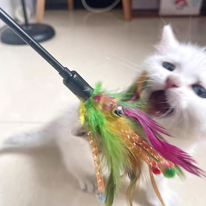 IUHKBH Cat Feather Wands, 6 PCS Interactive Cat Teaser Wand Colorful Feather Cat Wand with Bell for Cats, Kitties