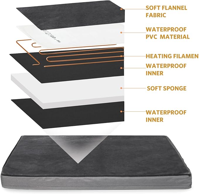 Orthopedic Foam Heated Pet Bed, Auto Temperature Control, Waterproof, Chew Resistant Cord, for Dogs/Cats (Medium, Black)