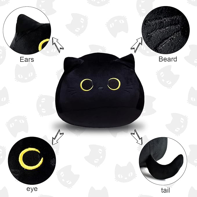 16'' Black Cat Plush Toys, Cute Cat Pillow Soft Baby Plushies for Kids, Cat Stuffed Animals Kawaii Plush Toys Gift for Boys Girls (Black, 16 Inch)