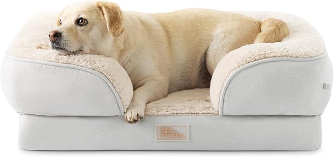 TOWN & COUNTRY EVERYDAY CuddleTown Comfy Solid Bolster Sofa Pet Bed, Supportive & Calming Egg Crate Foam, Water Repellent, Non-Slip Bottom, Machine Washable Cover, Grey, Medium 28"x23"x8"