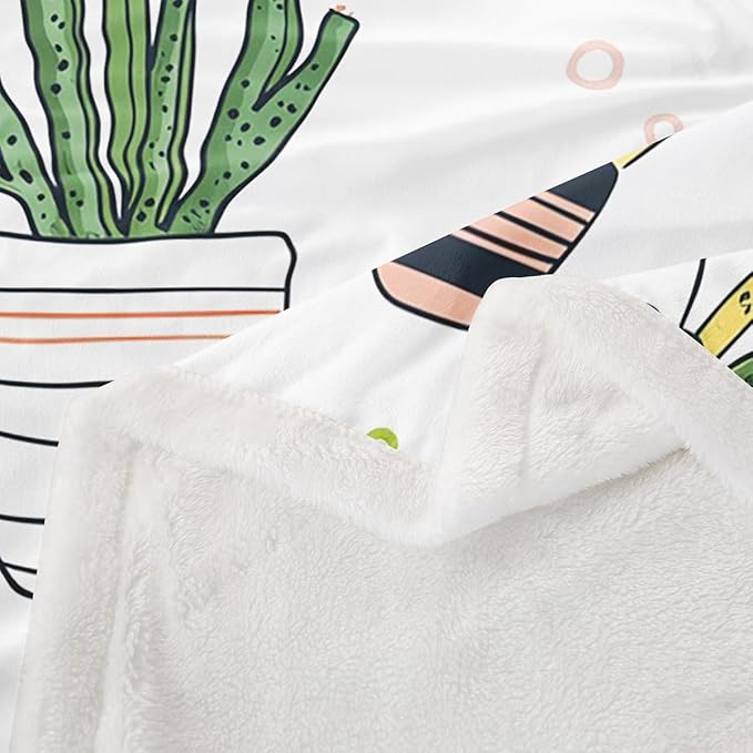 Colorful Cactus Sherpa Blanket Boho Succulent Plush Blanket Botanical Fleece Throw Blanket for Sofa Couch Bed Exotic Natural Theme Fuzzy Blanket Cartoon Cactus Ultra Soft Room Decor Twin 60x80 Inch