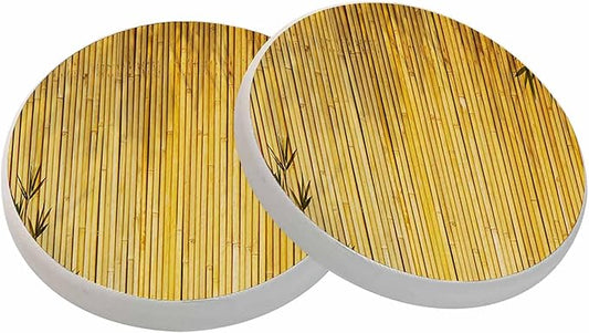 Bamboo Style Ceramic Coasters Absorbent Drink Coasters Round Ceramic Table Coasters Set Decorative Coffee Cup Beverage Coasters Wine Beer Bar Coasters 2 Pack