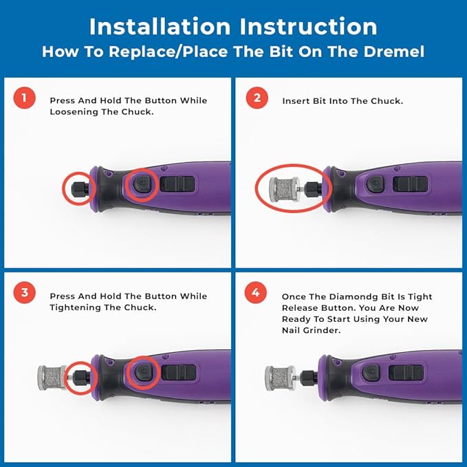 Diamondg - Professional Diamond Nail Rotary Grinder Bits Dogs - Painless Nail Trimmer Bits Won't Pull Hair or Get Hot - Pack of 2 - (1 Large, 1 Small)