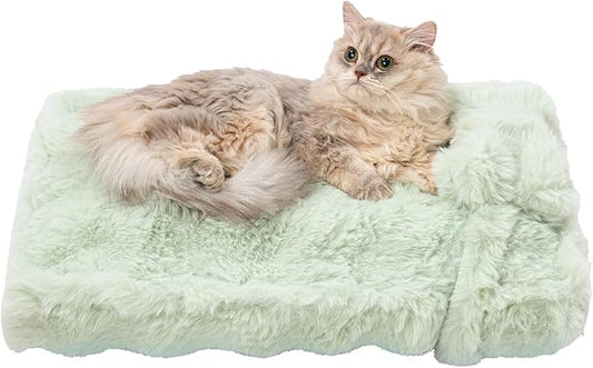 Jiupety Cat Beds for Indoor Cats Calming Pet Beds, Mattress with Pillow for Crate, Anti-Slip Comfy Pet Sleeping Mat. for Cat and Puppies Up to 10 Lbs, S(12"*18"*1.5"), Green.