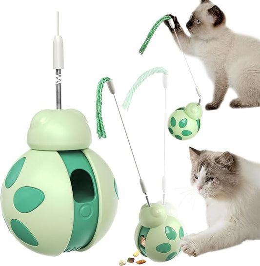 3 in 1 Interactive Cat Toy with Tumbler Cat Toy, Cat Feather Toy, and Cat Food Toy for Indoor Cats - Best Cat Dancer Wire Toy for Training and Iq Increase and Reliving Anxiety