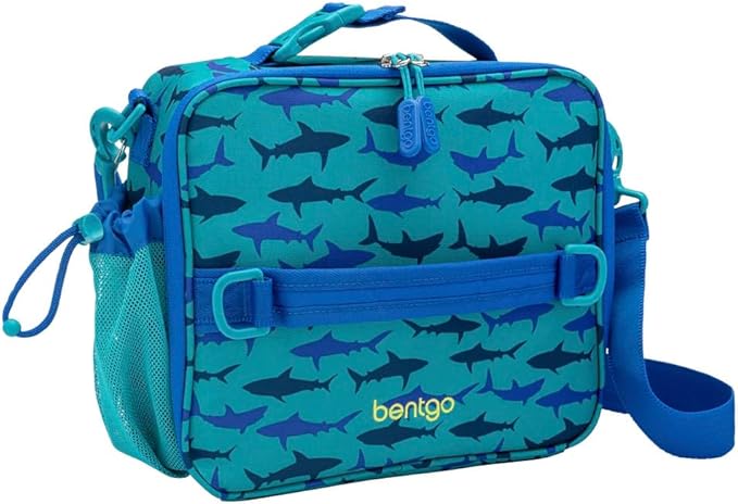 Bentgo Kids Lunch Bag - Durable, Double-Insulated Lunch Bag for Kids 3+; Holds Lunch Box, Water Bottle, & Snacks; Easy-Clean Water-Resistant Fabric & Multiple Zippered Pockets (Shark)