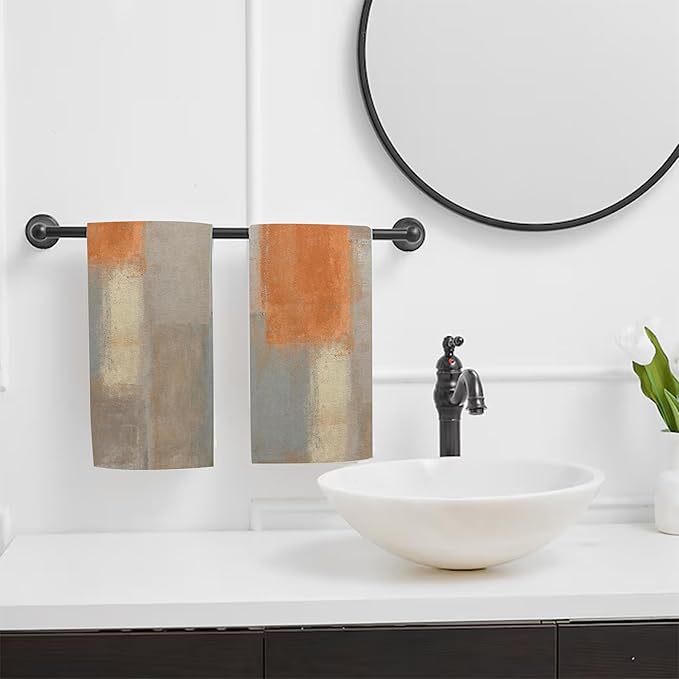 Orange and Brown Neutral Abstract Art Painting Hand Towel Set of 2,Abstract Grunge Bathroom Hand Towel,Soft Absorbent Decorative for Bathroom Kitchen Hotel Home Decor