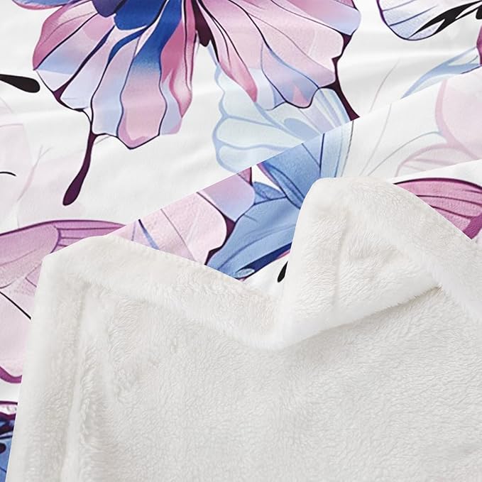 Butterfly Plush Blanket Butterflies Print Fleece Throw Blanket for Sofa Couch Bed Flying s Pattern Sherpa Blanket 3D Animal Theme Fuzzy Blanket Purple Blue Room Decor Baby 30x40 Inch