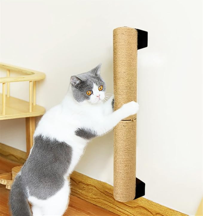 Cat Scratching Post Wall Mounted, 24 inch Tall 3.5 inch Diameter Cat Tree Scratch Post, Hemp Rope Scratcher Posts for Indoor Kittens and Large Cats with Screws