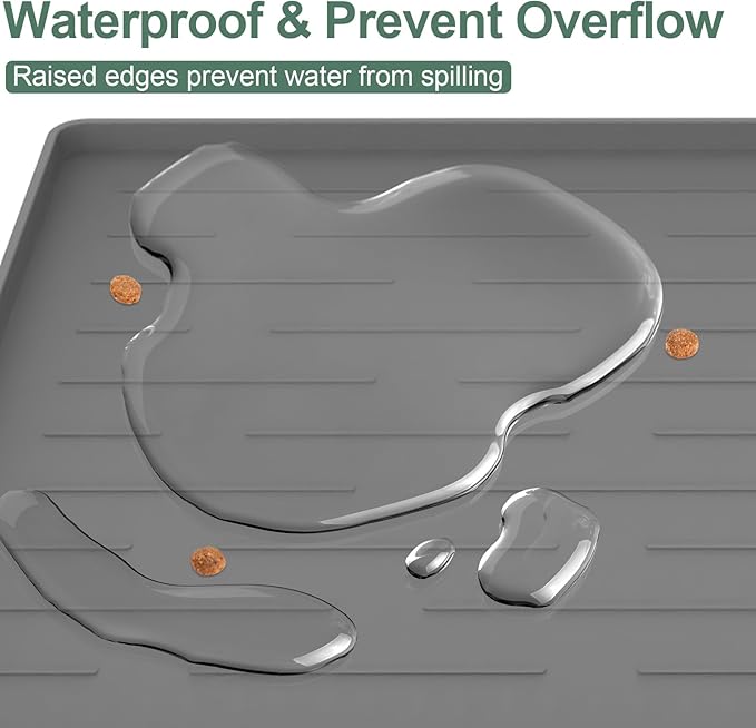 24"x16" Silicone Dog Food Mat with Raised Edges, Waterproof Non-Slip Pet Feeding Mat for Food & Water, Thick Durable Placemat for Cats and Dogs, Easy to Clean, Black