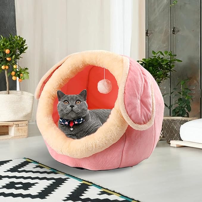 ShellKingdom Cat Bed for Indoor Cats,Cat House Furniture for Pet Kitten Tent Cave,Cute Dog Beds for Puppy Medium Dogs with Removable Washable Soft Cushioned Pillow (Pink)