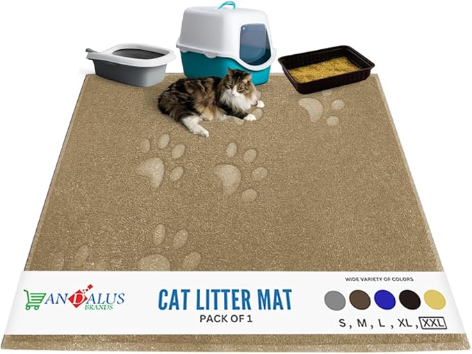 Andalus Jumbo Cat Litter Mat, Pack of 1 - Waterproof, Non-Slip & Easy to Clean Cat Litter Box Mat for Extra Efficient Pet Litter-Trapping, Beige (47” X 35”)