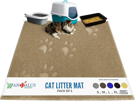 Andalus Jumbo Cat Litter Mat, Pack of 1 - Waterproof, Non-Slip & Easy to Clean Cat Litter Box Mat for Extra Efficient Pet Litter-Trapping, Beige (47” X 35”)