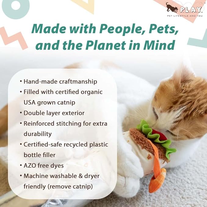P.L.A.Y. Cute Cat Toys - Feline Frenzy Interactive Kicker Toy, Burrito Food Themed Catnip Filled Toy, Great for Adult Cats and Kittens - Double Stitched, Recycled Materials, Crinkles (Shrimp Purrito)