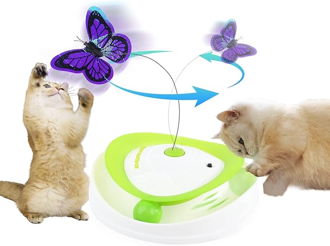 ALL FOR PAWS 2 in 1 Interactive Cat Butterfly Flutter Toy with Rolling Balls Automatic Kitten Spinner Toys for Indoor Cats