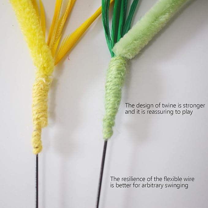 IUHKBH Cat Wands, 2 PCS Steel Wire Cat Feather Toys Long Pole Cat Teaser Wand with Bell Interactive Cat Toy for Cats and Kitties