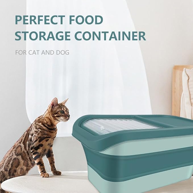 10-13 Lbs CAT And Dog Food Storage Container, Collapsible Dog Food Container with Sliding Lid, Scoop and Silicone Dog Bowl, Pet Food Storage Containers Dry Food for Dog, Cats and Other Pets