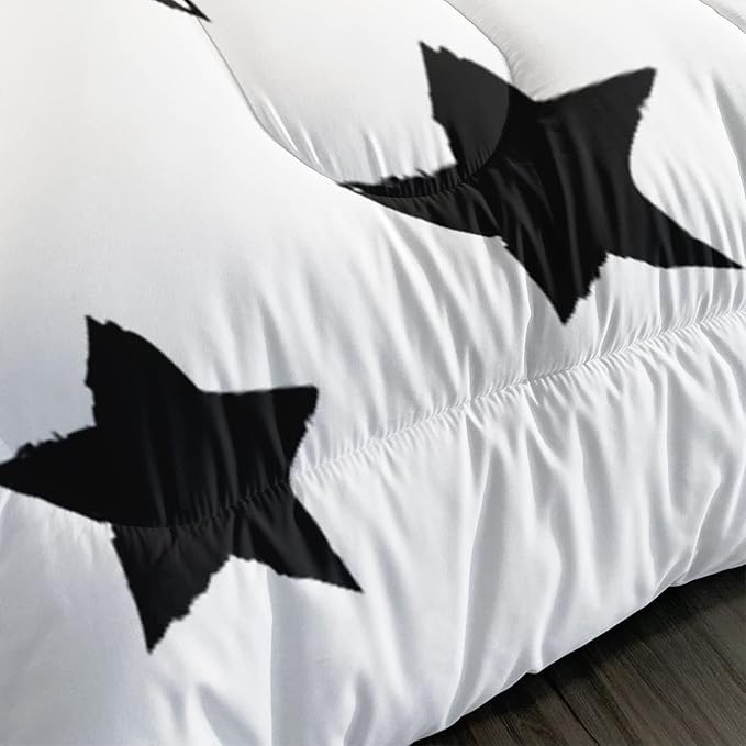 Axolotl Kids Queen Bedding Comforter Set,3Pcs Super Cute Soft Black and White Stars Quilt Set Bed in A Bag with 1 Comforter 2 Pillowcases for Kids Boys Girls Teens Adults Room Decor All Season