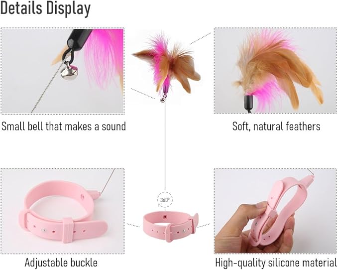 KOTYA Cat Collar Toy, New Premium Teasing Wand with Colorful Natural Feathers and Bell, Lightweight Silicone for Extra Comfort, Interactive Self Playing Toys for Indoor Kittens (Sky Blue)