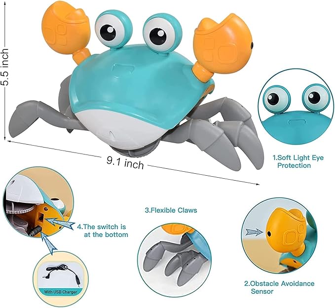 Crawling Crab Dog Cat Toys, Escaping Crab Dogs Cats Toy with Obstacle Avoidance Sensor Interactive Pet Toys with Music Sounds & Lights for Dogs Cats Dancing Crab Toys Gifts for Puppy Small Medium